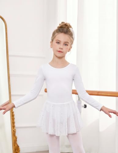 Image of Arshiner Girls Long Sleeve Ballet Leotards Shiny Criss-Cross Back Dress