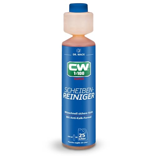 DR. WACK - CW1:100 Super Scheibenreiniger 250 ml - Konzentrat mit Antikalk-Formel - Reiniger für Scheinwerfer- & Scheibenwaschanlagen - Hohe Ergiebigkeit für 25 l Flüssigkeit - Hochwertige Autopflege