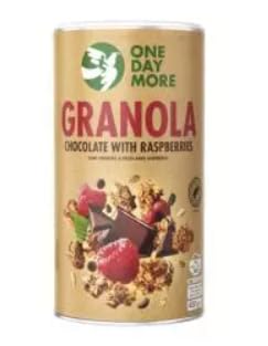 Granola XL-Set, Schoko-Granola mit Himbeeren, Früchte-Granola und dreifach Schokoladig, Reich an Ballaststoffen, Dose, 6 x 450g, 3 x 500g OneDayMore