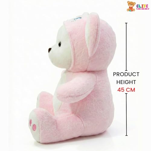 Image of ELITE CREATIONS Plush Teddy Bear, Pink, Soft Stuffed Animal, 45 cm, Hooded Costume, Paw Print Details (Hoodie Bear)