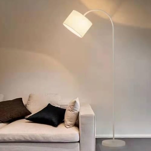 KlkrzJwy Lámpara de pie de Arco con rotación de 360°, lámpara de pie con Pantalla de Tela Blanca, lámpara de pie para decoración del hogar, luz de Lectura Alta, Casquillo E27 para Sala de Estar