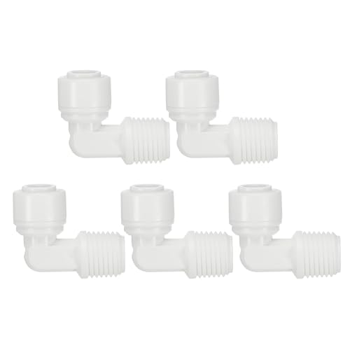 PATIKIL 5pcs Conector de Codo para Agua Purificador, Conexión Rápida Adaptador para Filtro, 1/8 Hembra NPT a 1/4