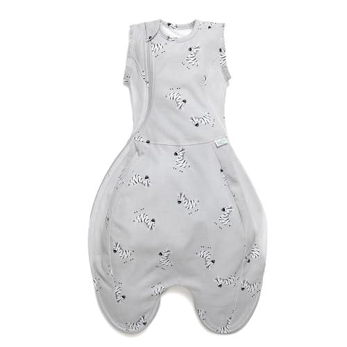 PurFlo Swaddle to Sleep Bag | Lightweight 0.5 tog Summer Swaddle | 0-4 Months | Breathable Newborn Baby Sleeping Bag | Grows With Your Baby | Swaddle Arms In or Out | Hip Healthy | ZEBRA