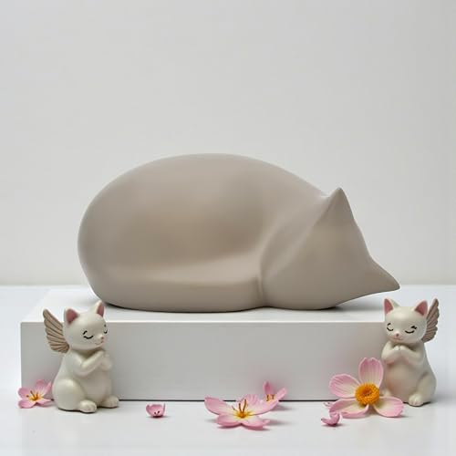Comemori Urne in Form einer schlafenden Katze, Taupe (Beige, Sand)