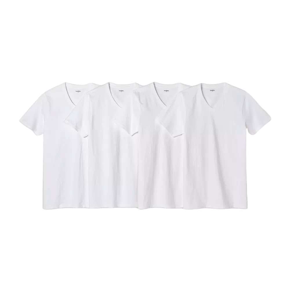 Goodfellow & Co Men's 4pk V-Neck Short Sleeve T-Shirt -, White, XL