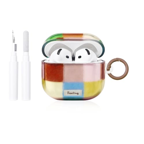 Coque AirPods 4 inewateri et kit de nettoyage - Grille colorée mignonne antichoc