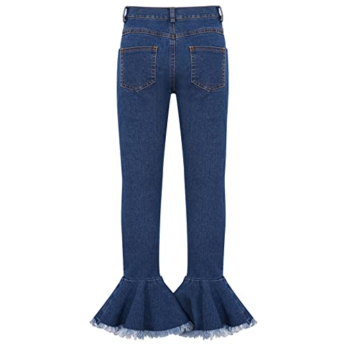 JanJean Kids Girls Stretchy Slim Fit Bell Bottom Denim Pants Frill Ruffle Hem Legging Pants Casual Flared Jeans Trousers2