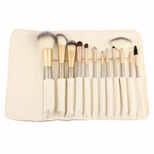Ensemble de 12 pinceaux de maquillage blanc cassé pour le teint et les yeux des débutants