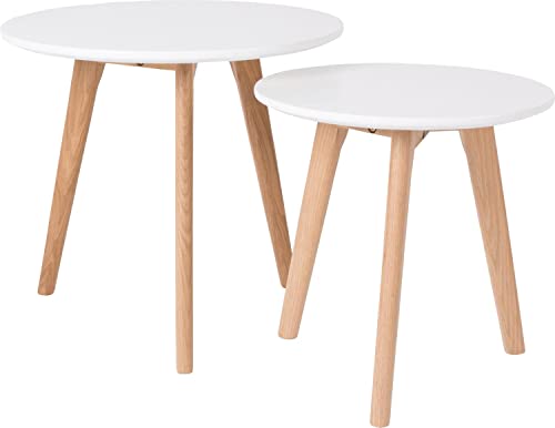 Kabs Polsterwelt Beistelltisch-Set Bodine weiß Massivholz Eiche 40 x 50 x 45 cm Wohnzimmertisch im Skandi Design dekorativ für Wohnzimmer, Schlafzimmer, Arbeitszimmer Cover