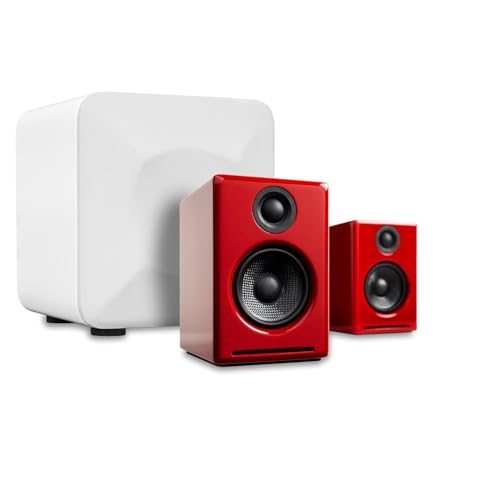 Image of Audioengine A2 Red Pc Speakers for Desktop and S6 White Subwoofer for Music Gaming Movies Studios Dorms Bedrooms Offices