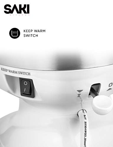 SAKI Chaiovar Electric Samovar - 4L Stainless Steel Electric Tea Maker, Temperature Display, Large Ceramic Teapot, Boil Dry & Auto Shut Off, Best for Persian, Russian, and Turkish Tea - (White)