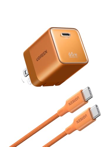 UGREEN Nexode Air 65W USB C Charger Foldable Mini Charger Block Fast Charging with USB C Cable GaN Charger for MacBook Air/Neo/Pro iPhone 17 16 Galaxy S26/S25 iPad Orange