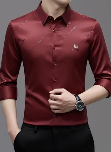 Image of IndoPrimo Men's Premium Satin Shirt for Party, Formal & Casual Wear - Stylish Designer Full Sleeve Shirt for Men