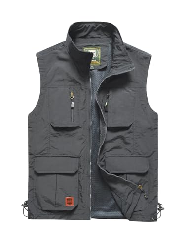 Gnveub Men’s Fishing Vest Outdoor Work Quick-Dry Hunting Zip Reversible Travel Vest Jacket with Multi Pockets