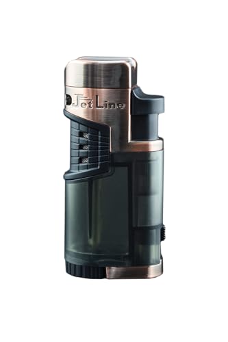 Jetline Mr. Fatboy - Copper/Black - Quad Jet Flame Cigar Lighter - Extra Large Fuel Tank - Slide Out Punch Cutter - Built in Cigar Rest