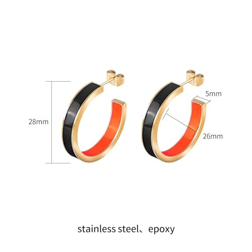 Chunky Gold Earrings for Women C Shaped Round Hoop Earrings 18K Gold Plated Stainless Steel Enamel Earrings Jewelry Gift2