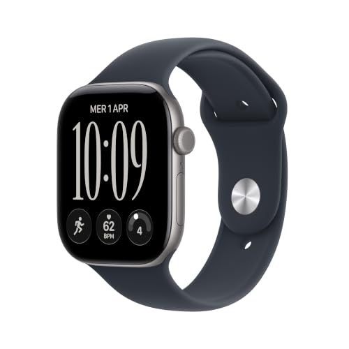 Apple Watch Series 12 GPS 46 mm Smartwatch | Cassa in alluminio grigio siderale con cinturino Sport blu marino - M/L