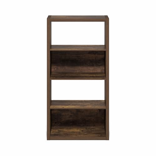 Image of Furinno Viola Book Shelf, 4-Tier Bookshelf, Extra Thick Frame Bookcase with Open Shelf, Open Back Design, 11.3 inch x 23.2 inch x 45.4 inch, for Living Room, Bedroom, Home Office, Amber Pine