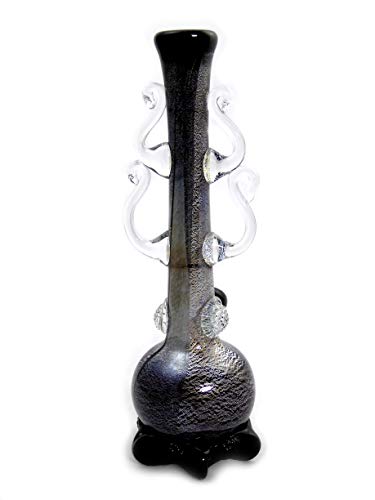 Noble Glass Glas Bong Handgemachte mit Blattsilbern Verzierte Wasserpfeife schwarz 24 cm - 420QUEENZ Bong-Kollektion – Bild 4
