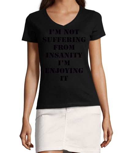 T-shirt femme col V en coton noir idéal pour un look décontracté et plein d'humour