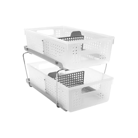 madesmart 2-Tier Organizer, Multi-Purpose Slide-Out Storage Baskets with Handles and Dividers, Frost Cover
