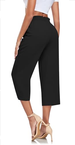 Aodemo Women‘s Capri Pants Plus Size Wide Leg High Waist Tie Knot Pants Casual Palazzo Trousers with Pockets3