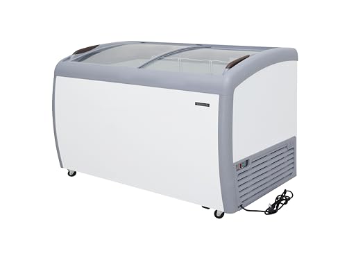 Image of Frigidaire Commercial Chest Freezer for Ice Cream and Frozen Foods, Store Displayer, Glass Top Storage Case, 9 Cu. Ft. Bin, Rolling Caster Wheels, Adjustable Temperature, Energy Efficient Cooling