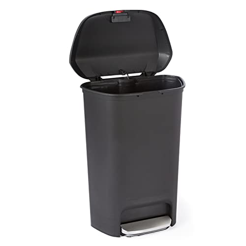 Amazon Basics Tall Kitchen Plastic Rectangular Trash Can With Steel Pedal, Black, 50 Liters #TOP1