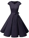[page_title]-Dresstells Damen Vintage 50er Cap Sleeves Rockabilly Swing Kleider Retro Hepburn Stil Cocktailkleid Navy M