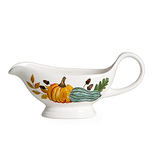 Bicuzat Pumpkin And Leaves Pattern Ceramic Gravy Boat With Ergonomic Handle, Sauce Boat Salad Dressings, Creamer, Broth, Black Pepper, 12 Oz #TOP18