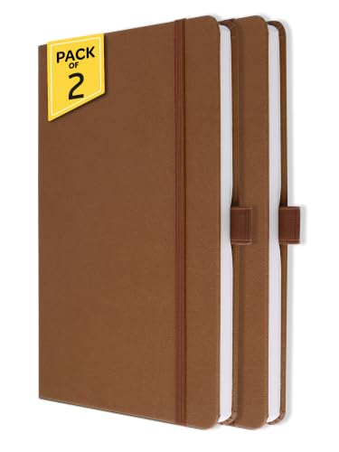 Image of Doodle Pack of 2 Personalized A5 Executive PU Leather Notebook Diary - Hard Bound Professional Office Notebook with Elastic Band, Ribbon Bookmark & Pen Loop | 160 Pages 80 GSM | Corporate & Personal Use - Brown