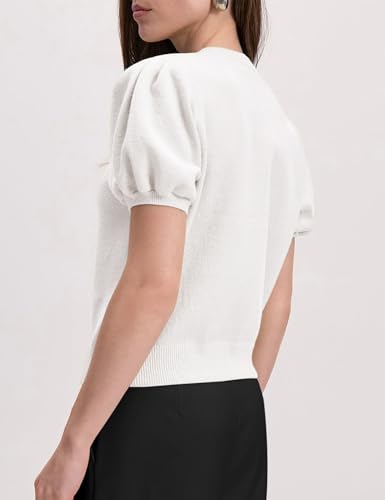 Image of Yimoon Women's Lightweight Puff Short Sleeve Cardigan Sweater | Summer, Y2K, Cropped Knit, Button Up, Blouse Tops