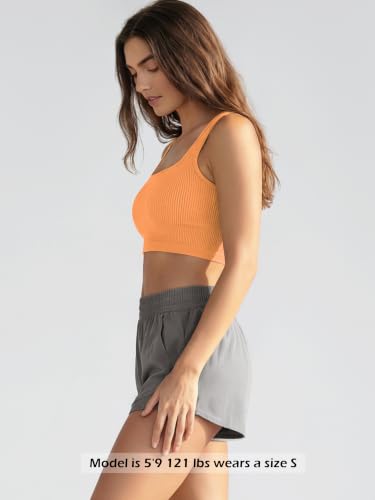 Image of ODODOS 3-Pack Seamless Square Neck Crop Tank for Women Ribbed Knit Soft Low Back Cropped Tops