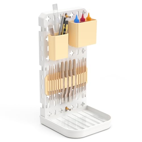 Paint Brush Holder with Drip Tray & Silicone Paint Brush Drying Rack,2 Removable Pegboard Bins for...