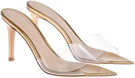 Women'S Clear Pointed Open Toe Stiletto Heel Slide Sandals Fashion Sexy Slip On Transparent Strap High Heels Mules Summer Backless Party Wedding Prom Dress Shoes