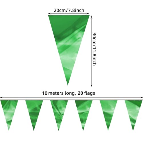 Image of 65FT Green Glitter Triangle Pennant Banner Flag Metallic Bunting Fabric Garland for Christmas Graduation Safari Birthday Tropical Jungles Wedding Bachelorette Engagement Party Decoration Supplies
