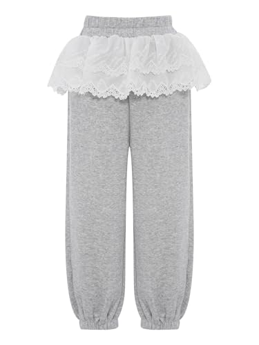 Linjinx Kids Girls Y2K Bowknot Lace Baggy Sweatpants Lightweight Casual Peplum Pants Athletic Trousers with Pockets4