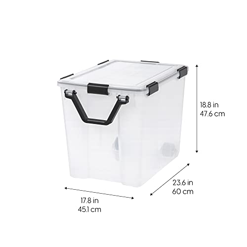 Image of IRIS USA WeatherPro 103 Qt Storage Bins with Lids, 2 Pack, BPA-Free Plastic Gasket Box with Tight Latch and Seal, Stackable Nestable Tote Tub - Clear /Black