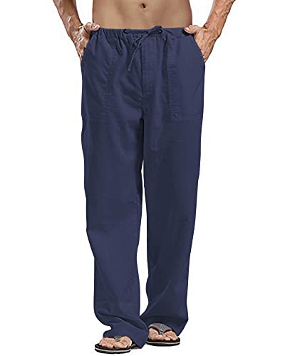 AUDATE Herren Leinen Hosen Freizeithose Casual Strandhosen Yoga Hose Lang...