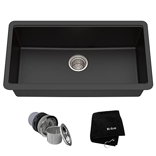 KRAUS-Quarza-31-inch-Undermount-Single-Bowl-Granite-Kitchen-Sink-in-Black-Onyx-KGU-413B KRAUS Quarza 31 inch Undermount Single Bowl Granite Kitchen Sink in Black Onyx KGU 413B