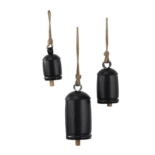 Deco 79 Metal Tibetan Inspired Decorative Cow Bells with Jute Hanging Rope, Set of 3 10 Inch,8 Inch,6 InchH, Black - Image 4