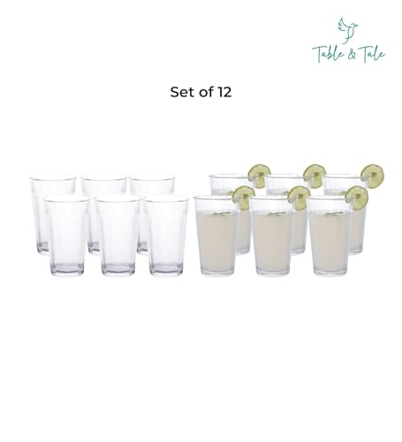 Image of Table & Tale Americano Line 345 ml Water Glass Set of 12 from Brazil | Durable & Stylish Glassware for Water, Juice, Cold Drink Tumbler | Perfect for Gifting | Dishwasher Safe