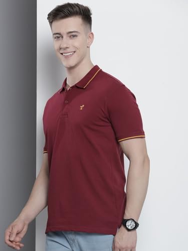 Image of The Indian Garage Co Men Slim Fit Solid Polo Neck Half Sleeves Tshirt