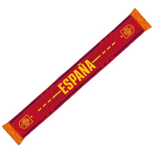RFEF BUFANDA ESPAÑA 2026 – Bufanda Oficial de la Selección Española – Diseño Rojo con Escudo, Flecos Amarillos y Gráficos de La Roja