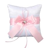 Hochzeit Ringkissen Satinband Spitze Blumen Ehering-Ringkissen Ring-Träger-Kissen Ehering Ringhalter Kissen für Verlobung Oder Eheringe Strandhochzeitsfeier Zeremonie Hochzeit Deko,Rosa 14X14cm