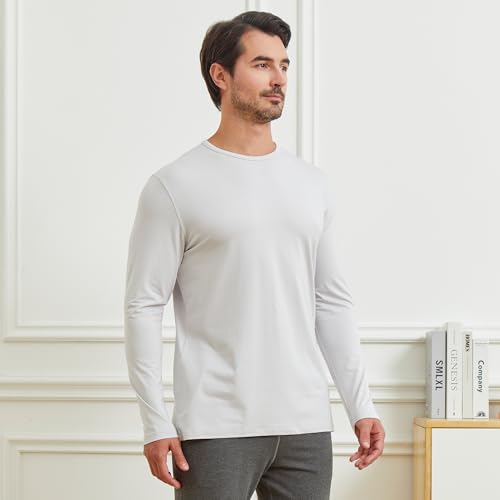 netdraw Men's Ultra Soft Bamboo Viscose Long Sleeve T-Shirt Crew Neck Comfy Lightweight Casual Pajama Lounge Shirt2