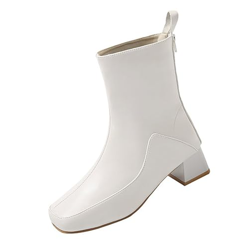 Botas cortas puntiagudas botas de vaquero retro con cremallera botas bajas botas cortas botas de entretiempo medias botas occidentales botas vaqueras, beige, 38 EU
