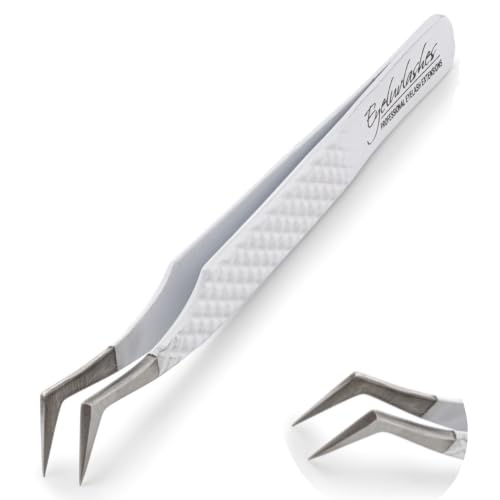 Individual Eyelash Extension Tweezers Diamond Grip L Shape Long Tip for Fanning Volume lash application and Isolation Eyeluvlashes (L Shape Long Tip)