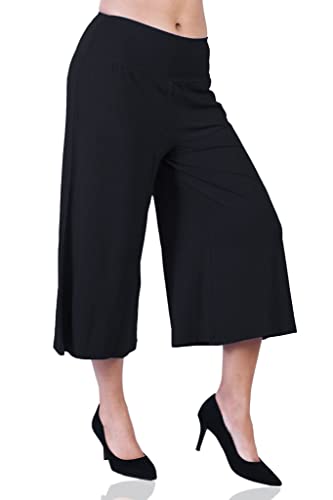 Image of Sports Women's Calf Length 3 /4 High Elastic Waistband Wide Leg Palazzo Casual Wide Leg Lounge Pants with Two Sides Pockets