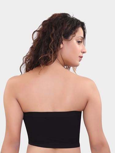 Image of GLAMORAS Polyester Spandex Padded Strapless Non Wired Removable Pads Seamless Bandeau Tube Top Bra
